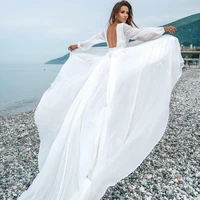 eightree sexy wedding dresses 2022 backless chiffon bridal dress floor length a line long sleeve princess wedding gown plus size