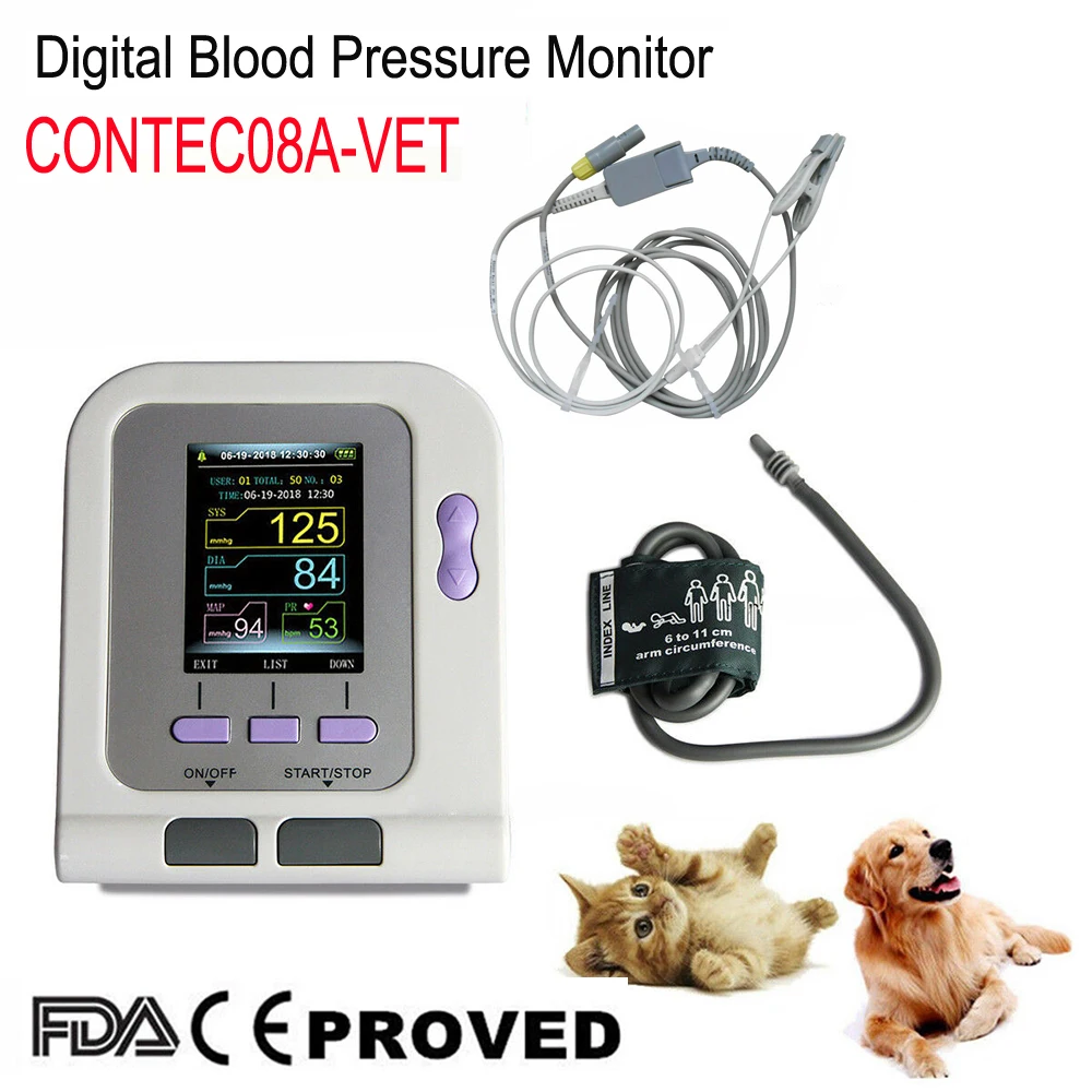 CONTEC08A-VET Automatic Veterinary Blood Pressure Monitor OLED Digital Sphgmomanometer BP Machine 6-11CM NIBP Cuff SPO2 Probe