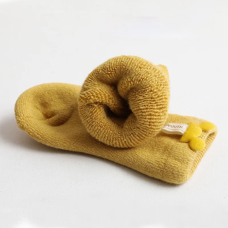 Oto&ntilde;o calcetines de beb&eacute; de invierno de algod&oacute;n grueso c&aacute;lido dise&ntilde;o de rat&oacute;n medias de Color s&oacute;lido para beb&eacute; ni&ntilde;o Calcetines 0-3Y-3