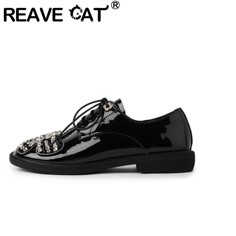 

Женские туфли на массивном каблуке REAVE CAT, туфли-лодочки из натуральной кожи на платформе с круглым носком, базовые туфли для ночного клуба, л...