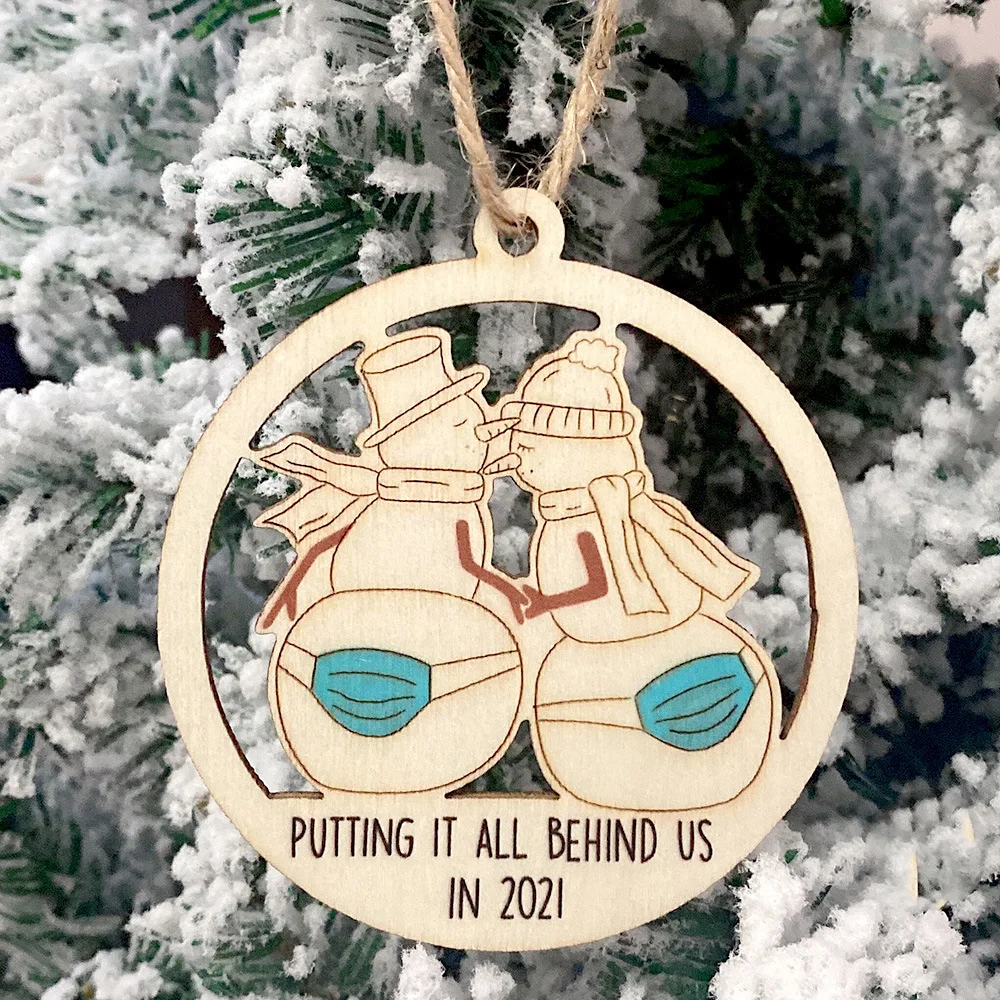 

2021 Home Christmas Decorations Wooden Hollow Lovers Snowman Deer Christmas Tree Pendant Ornament New Year 2022 Navidad