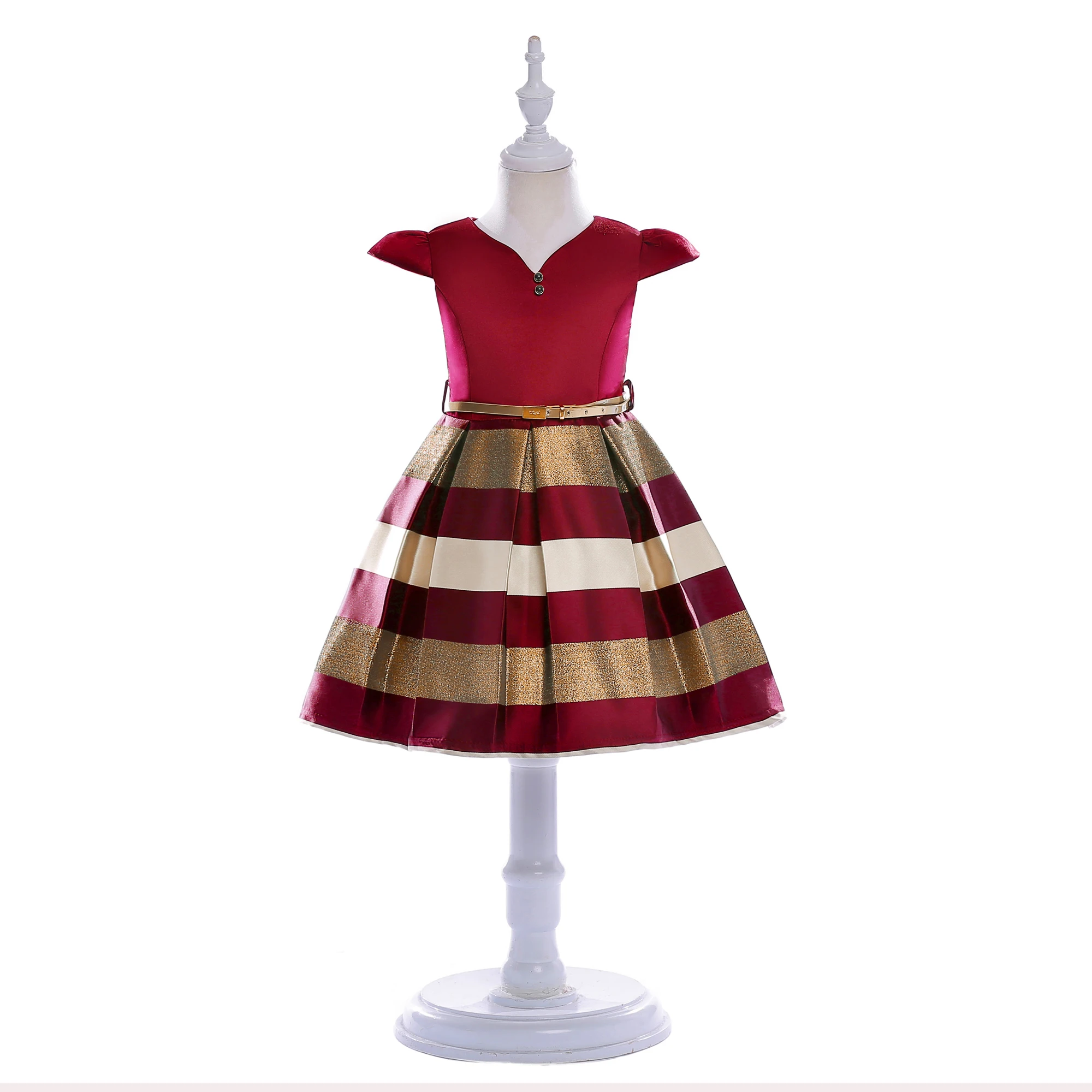 Petit Camelia/полосатые платья для маленьких девочек с v-образным вырезом и короткими рукавами и поясом; платье принцессы; Детский костюм; платья для свадебной вечеринки
