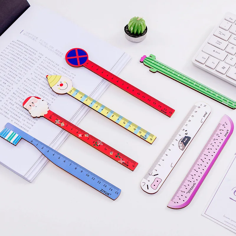 1 шт. Санта Клаус клоун с рисунком кактуса Ученические милые деревянная линейка 15