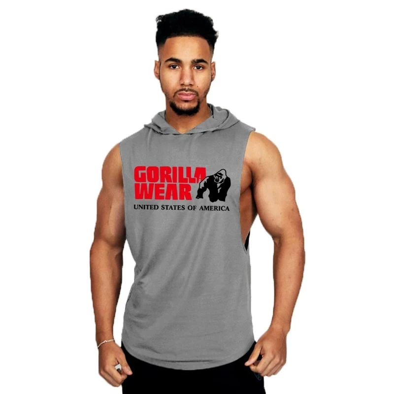 

Men Tank Top Men Stringer Tanktop Fitness Gorilla wear Singlet Sleeveless Hooded Shirt Workout Man Undershirt Clothing New