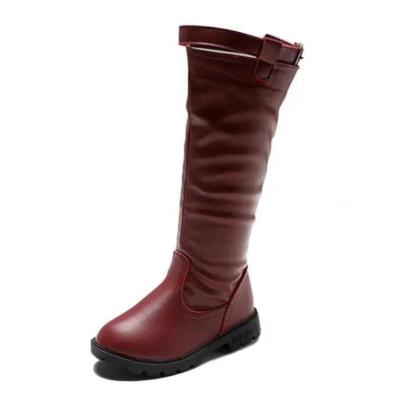 

New Zip Kids Leather Boots For Girls Boys High Mid-calf Martin Boots Autumn Winter Fashion Solid Colors Non-slip Long Snow Boots