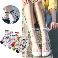 summer crystal silk socks fashion transparent ankle socks cartoon cute mid tube sock animal printing clothing accessories
