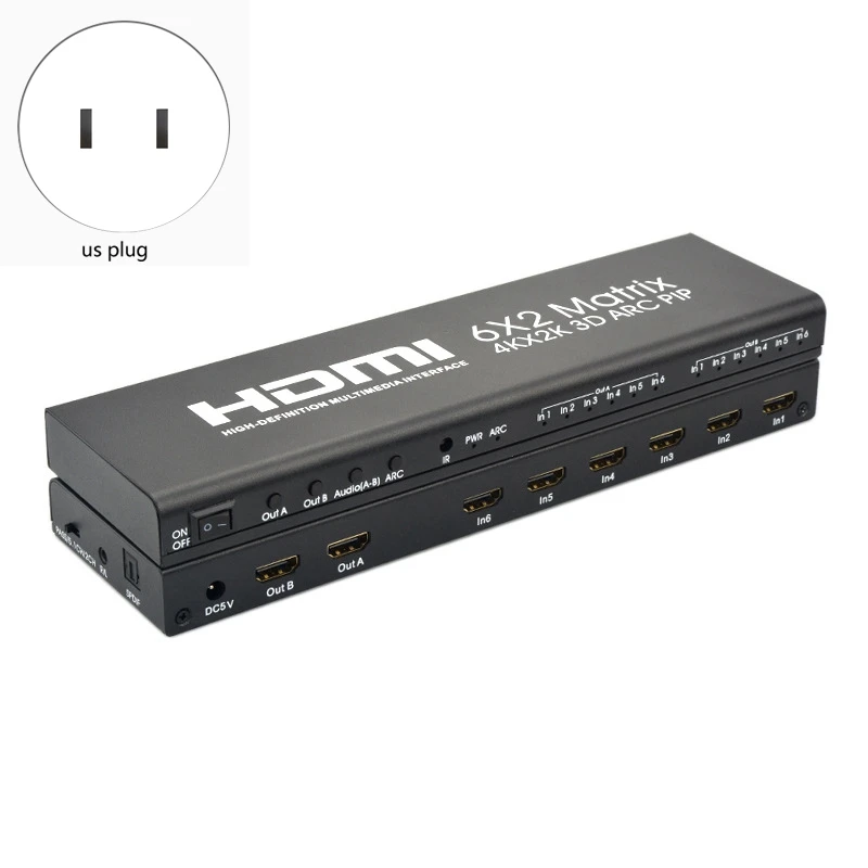 6X2 HDMI матрица Ultra 1080P HD 4K x 2K/30 Гц HDR дуговой переключатель Сплиттер оптический SPDIF 3 5