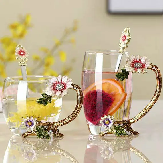 Кружка для чая ручной работы FaLang Flower стеклянная Ароматизированная кружка