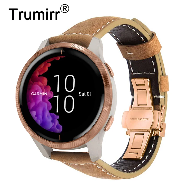 

Ремешок из натуральной яловой кожи для часов Garmin Venu / Vivoactive 4 3 / Vivomove HR 3 Style Luxe, ремешок для часов с пряжкой-бабочкой