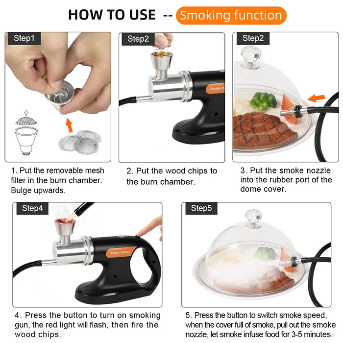 Portable Handheld Cold Smoking Gun with Vacuum Sealer Electric Food Drink Cocktail Smoker Woodchips Smoke Infuser Machine S268