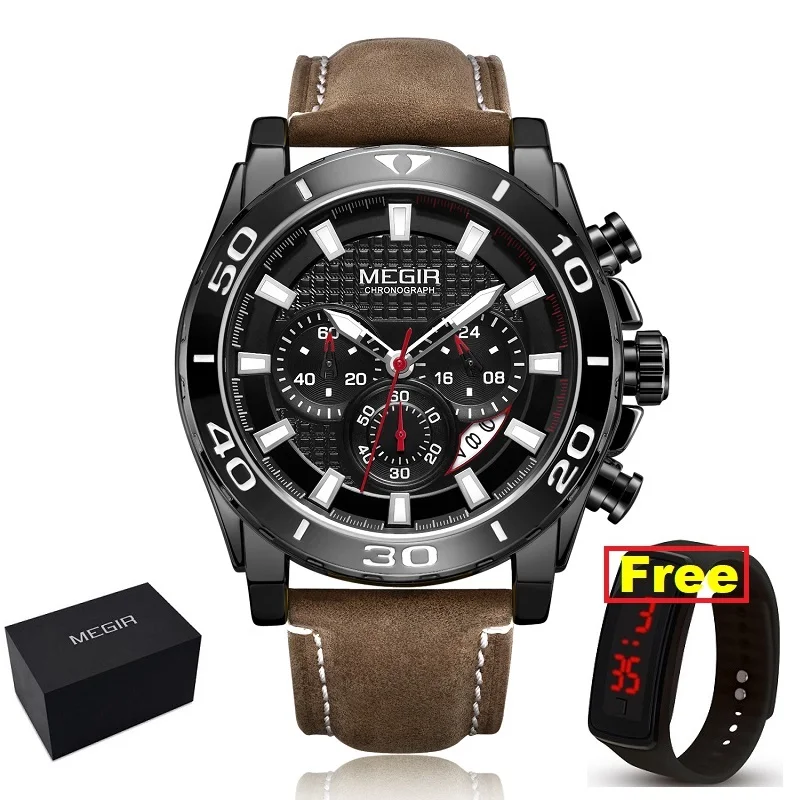 brown-box and gift Relojes MEGIR часы мужские модные спортивные кварцевые мужские часы, наручные часы лучший бренд класса люкс водонепроницаемые часы Relogio Masculino - Цвет: brown-box and gift