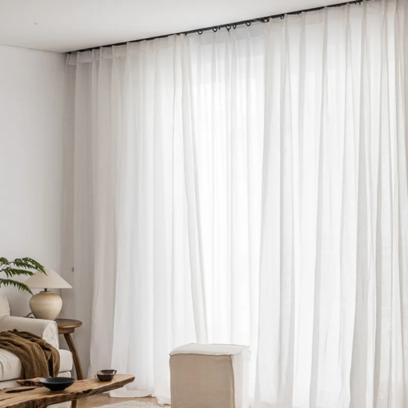

2021 Nordic Pastoral Style Fashion Trend Half Shading Transparent Linen Curtain Light Solid Color Simple Modern Thin Curtain