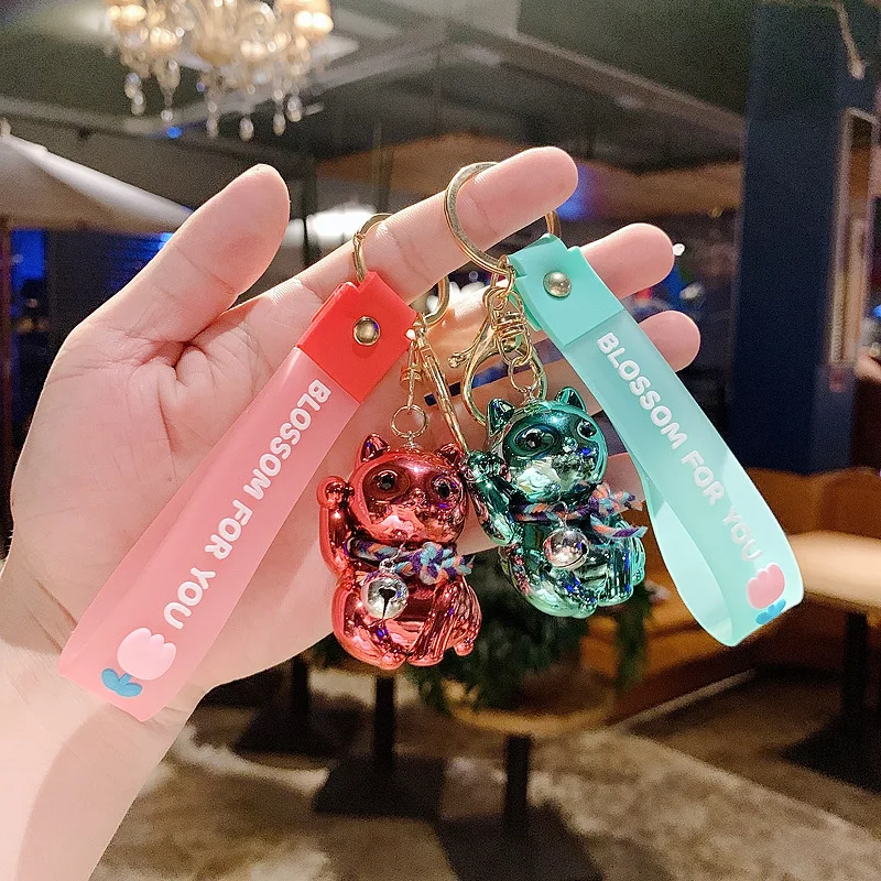 

Lucky Cat Key chain Cute Creative Keychain Acrylic Couple Key Chain Pendant Doll Bag Accessories For Birthday Best Gift K4858