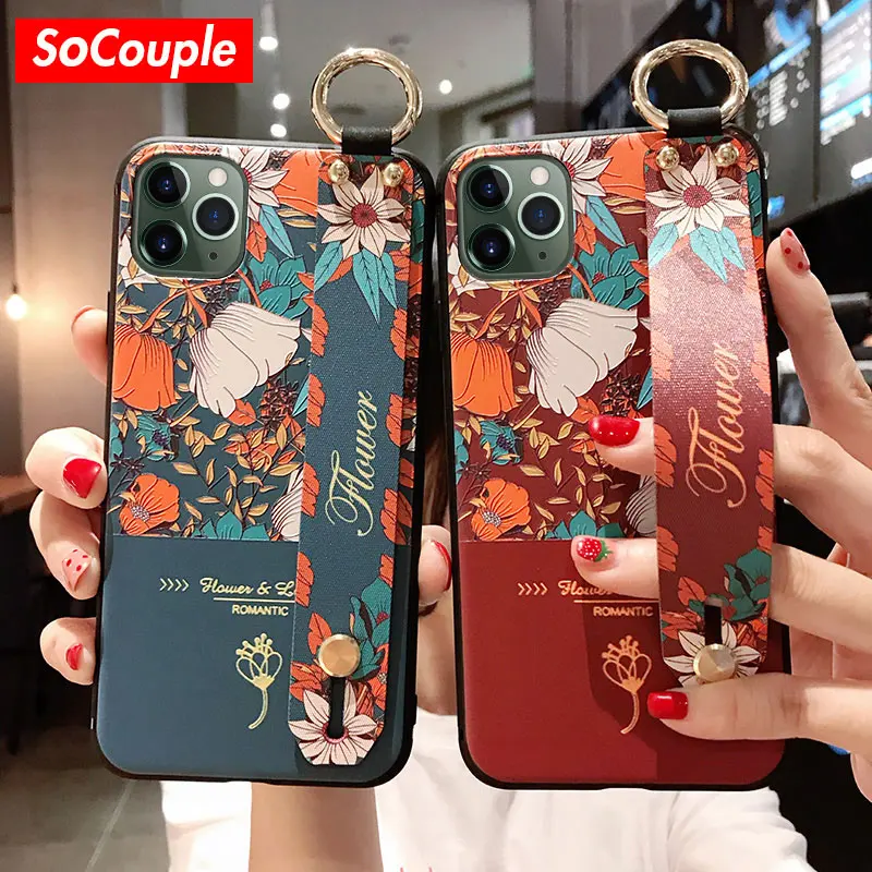Чехол SoCouple с ремешком на запястье для iphone 11 12 Pro Max X Xs max XR 7 8 plus SE винтажный