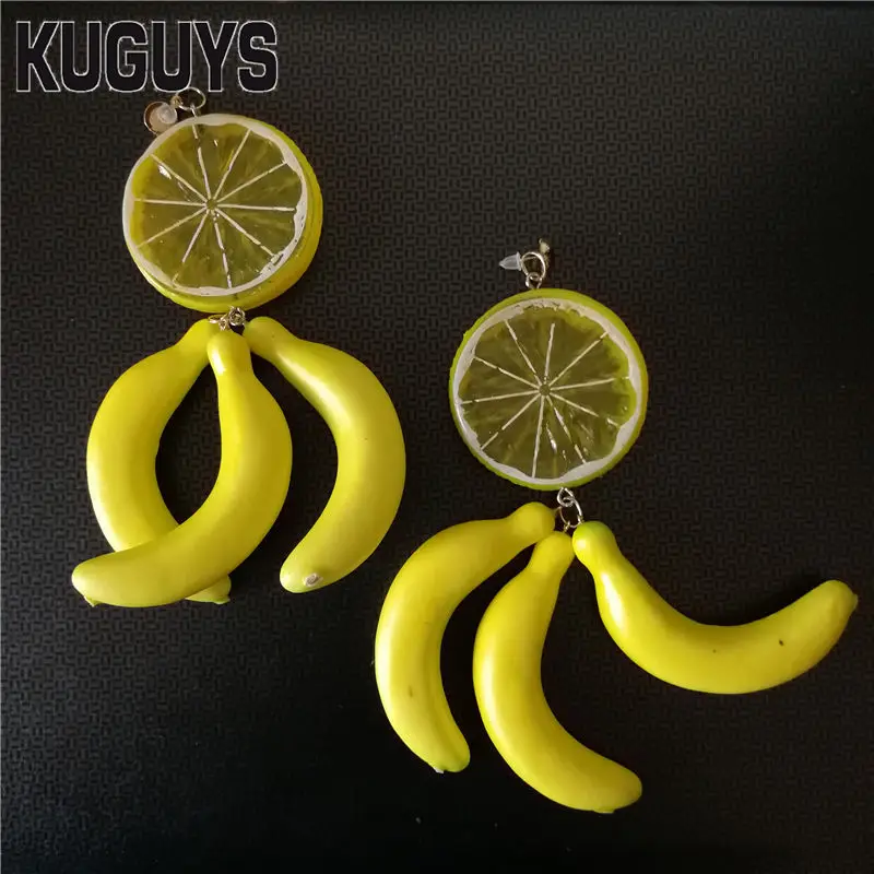 Banana KUGUYS Гипербола завод Висячие серьги для женщин Brincos лимон Чили крупные серьги женские праздничные ювелирные изделия Pendientes Oorbellen - Окраска металла: Banana