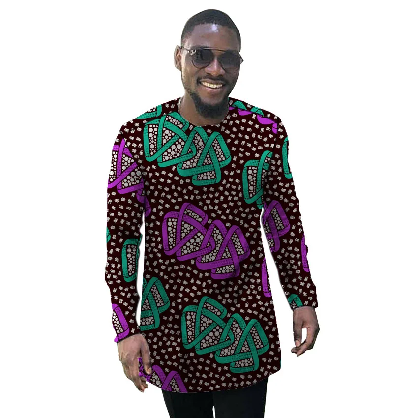 

African clothes men's shirt custom made Ankara outfit long sleeve top shirts o-neck man dashiki groom wear