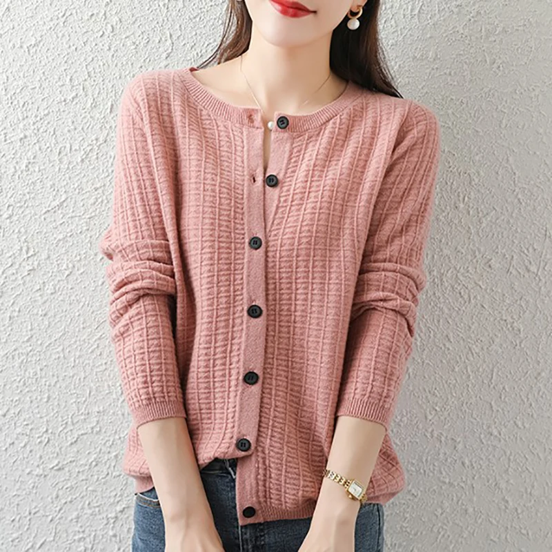 

Plaid Sweater Knitted Cardigan Female Single Breasted Korean Style Autumn O-Neck Loose Long Sleeve Casual Tops Women Sweaters