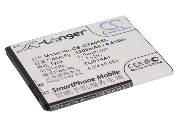 Обновленная батарея Cameron Sino для Alcatel CAB1400002C1 OT 4035Y 4036E 4037 4037A 4037T 1300