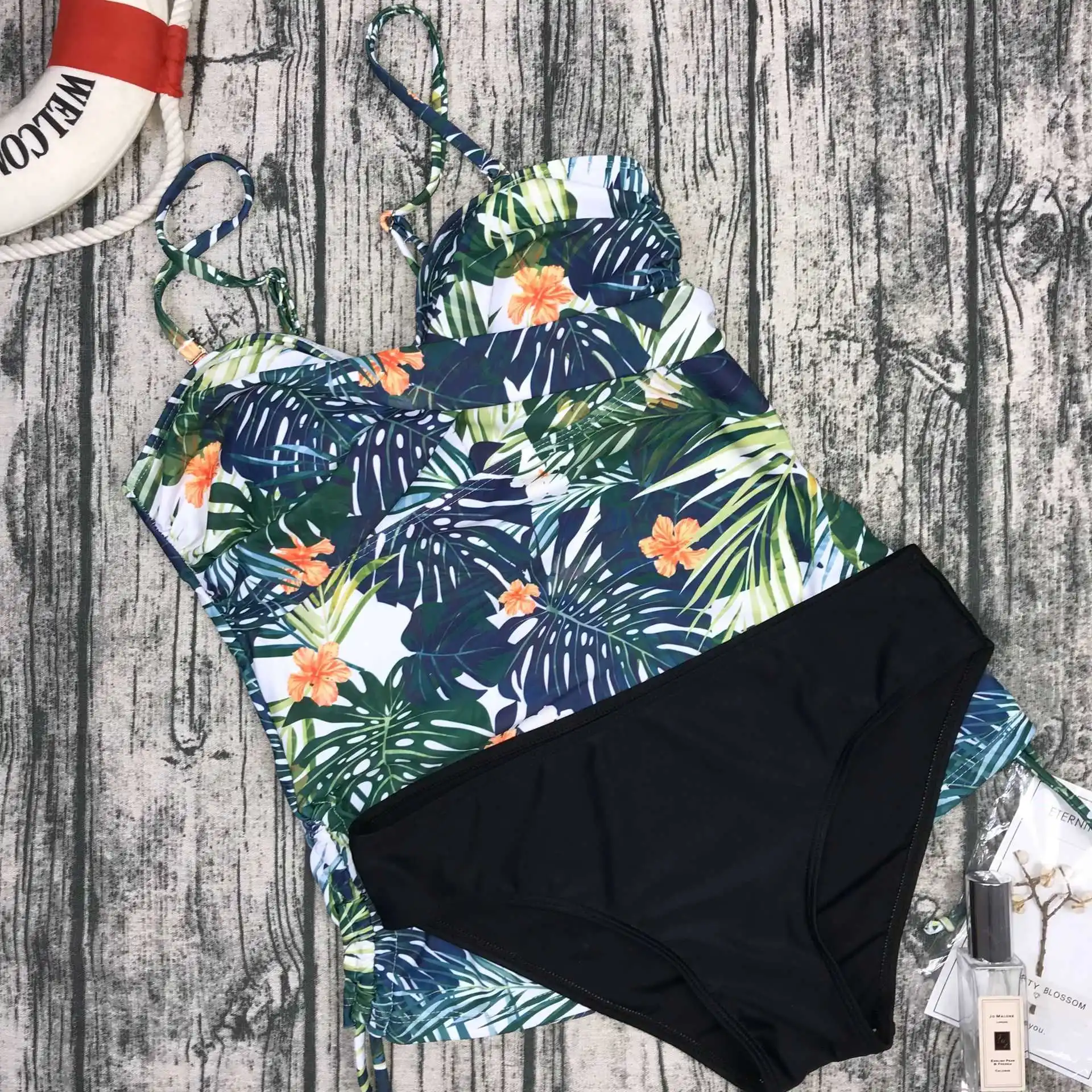 

New Two Piece Swimming Suit For Women Bathing Push Up Tankini Swimsuit Lady Pants Female Green
