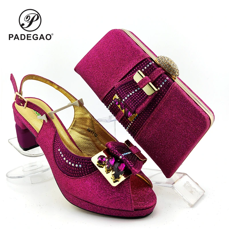 Комплект из обуви и сумки фиолетового цвета в нигерийском стиле Свадебный