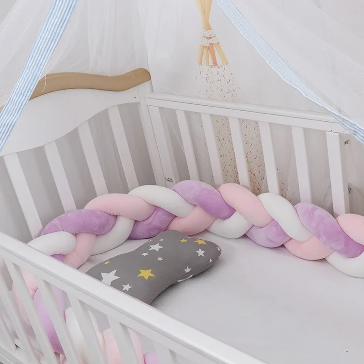 Pink White Purple 3M детский бампер кровать плетеная кроватка бамперы для мальчиков девочек Младенческая защита для кроватки бампер Тур де ЛИТ Bebe Tresse декор комнаты - Цвет: Pink White Purple