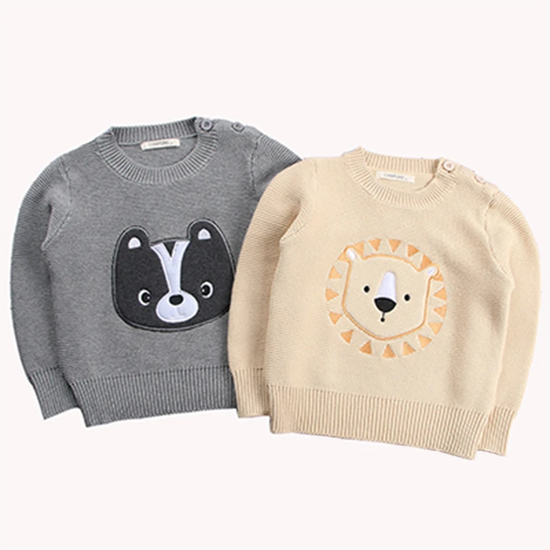 Зимние пуловеры для девочек и мальчиков свитер с рисунком медведя/льва хлопковый