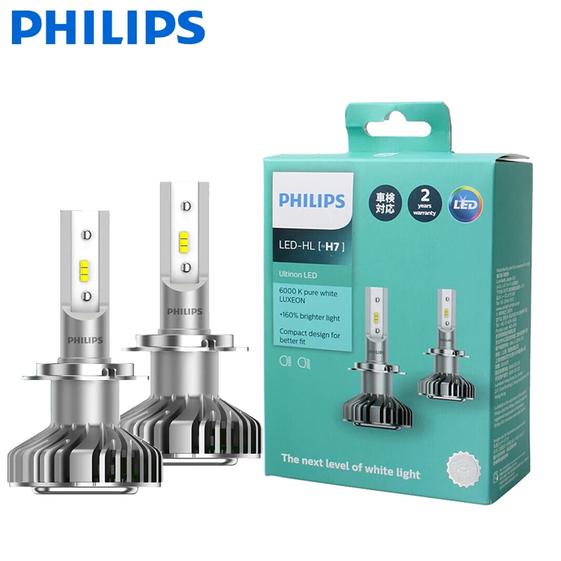 Philips LED H4 H7 H8 H11 H16 HB2 9003 Ultinon 6000K холодный синий белый свет + 160% ярче Автомобильная