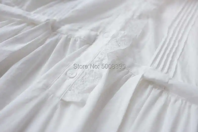 

Woman White Long Cotton Dress Lace Ruffled Neck Embroidered detail 3/4 Sleeves Waist Belt Fashion Dress 2021