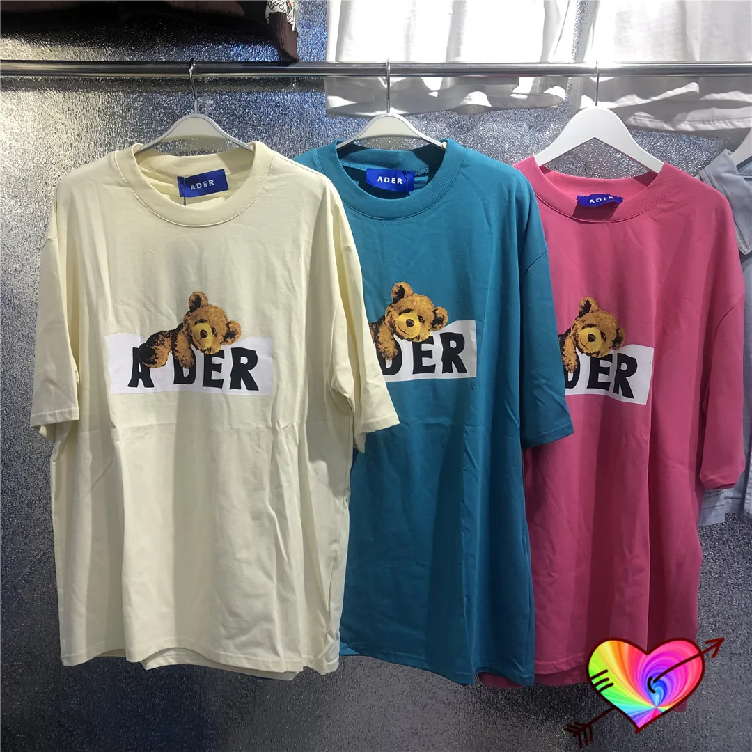 

ADER ERROR Bear Logo T-shirt 2021 Men Women 1:1 High Quality Pink Apricot Blue Adererror Tee Slightly loose ADER Short Sleeve