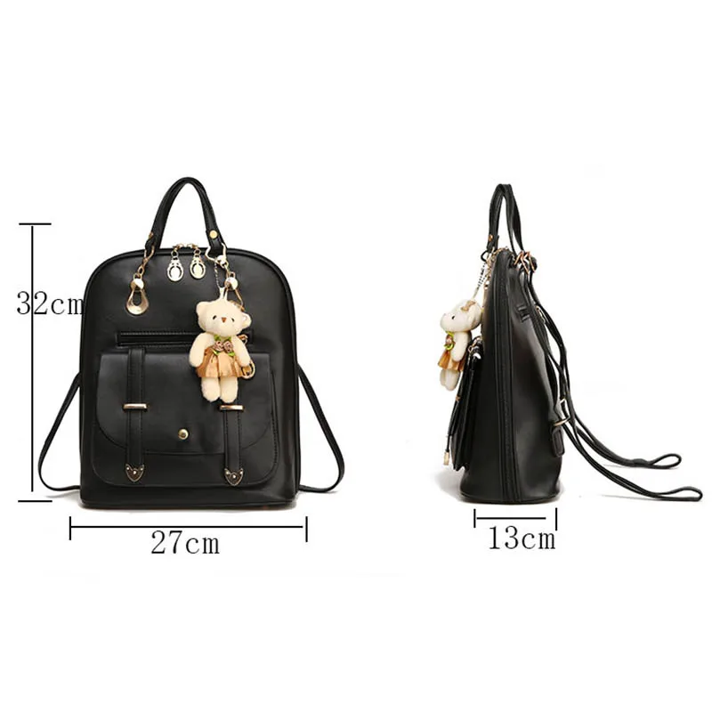 

Hot Selling New Casual PU Fashion Women Backpack School Travel Bag With Bear Doll For Teenagers Girls
