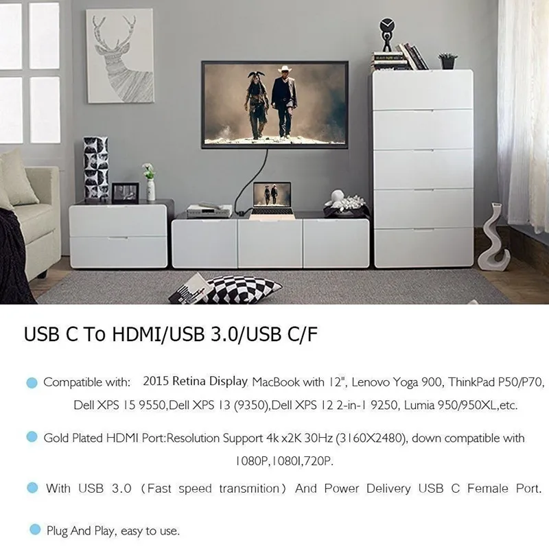 Переходник с USB C на HDMI Usbc 3 0 переходник Type c 1 зарядный кабель Tupe для Macbook iPad Samsung Huawei