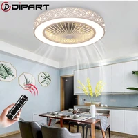modern simple remote control invisible ceiling fan light crystal decorative led lghting dimmable bedroom office fan lamp
