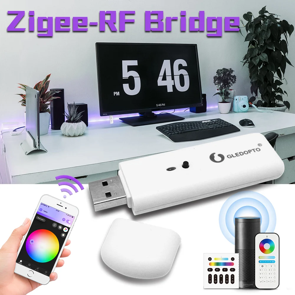 Gledopto Zigbee-RF Bridge Smart Convert RF to Zigbee Signals Compatible Gateway Smartphone APP Control Voice Echo | Лампы и освещение