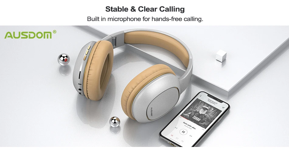 AUSDOM, новинка, M09, беспроводные Bluetooth наушники, Hi-Fi, стерео, с микрофоном, поддержка, TF карта, складная, Накладные наушники, проводная гарнитура для iPhone 11