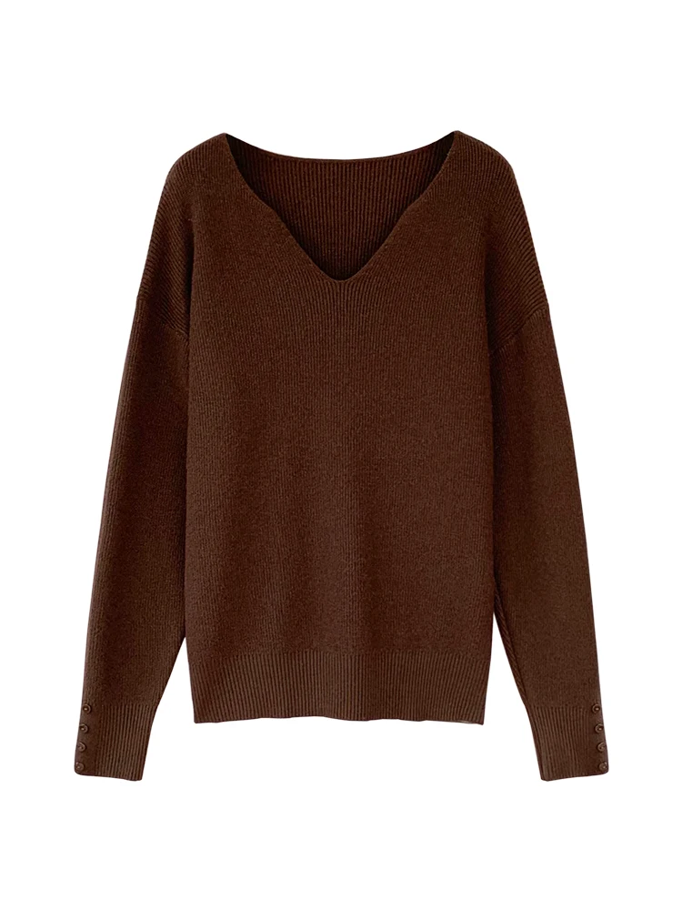 

Korean Style Loose Casual Pullover Jumper Women's Classic Fit Lightweight Full Sleeve V-Neck Sweater D921