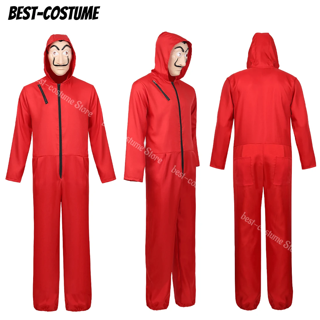 Мужская маска для косплея Dali на Хэллоуин комбинезон молнии красный костюм из