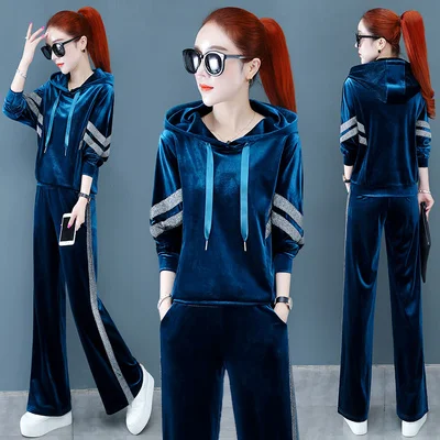 

Casual Women Velvet Tracksuit Sportswear Two Piece Women Pants Sets Korean Tracksuits Womens Matching Set Hoodies+pants
