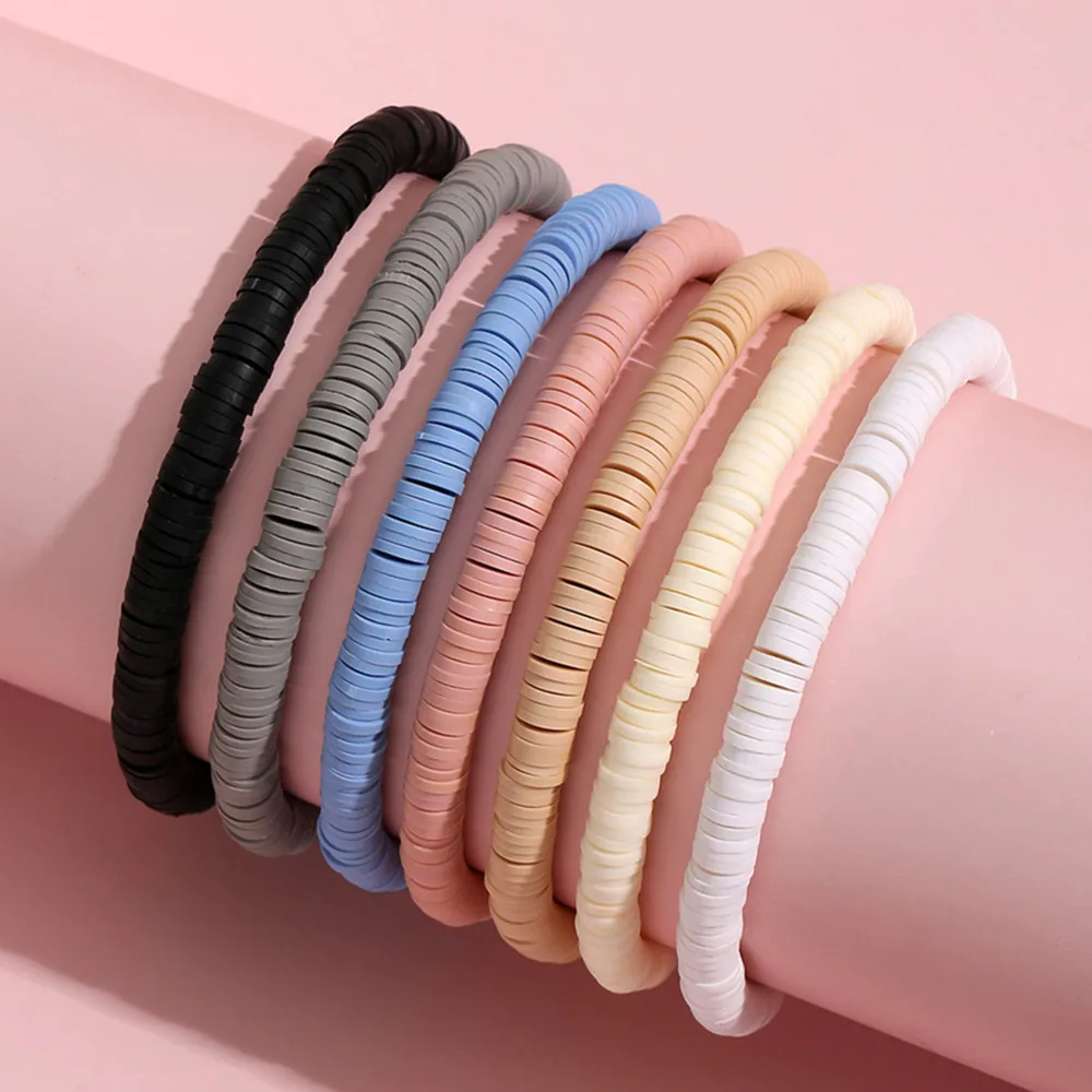 

DIEZI богемный этнический 6 мм мягкий глиняный эластичный браслет из веревки для женщин и девушек многослойный разноцветный браслет из бусин