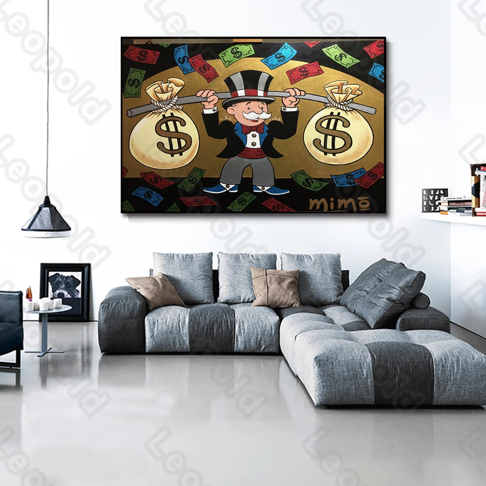 Мультяшный стиль роспись богатый человек Тяжелая атлетика каркас постер