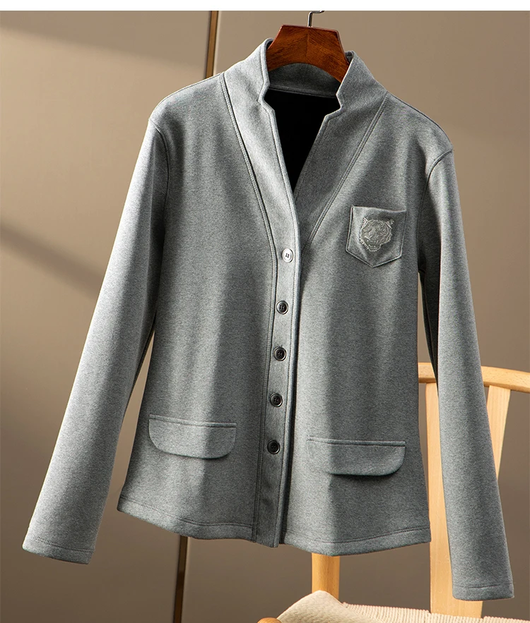 

Women Sweatshirt Korean Fleece Sweatshirt Blazer Outerwear Tiger Head Embroidery Female New
