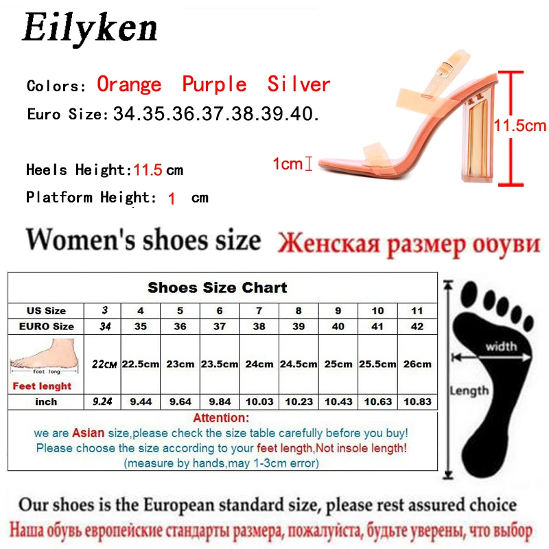 Eilyken/женские босоножки с ремешком на щиколотке, высокий каблук из плексигласа, ПВХ, прозрачный кристалл, лаконичный классический ремешок с пряжкой, высокое качество, Размеры 35-42
