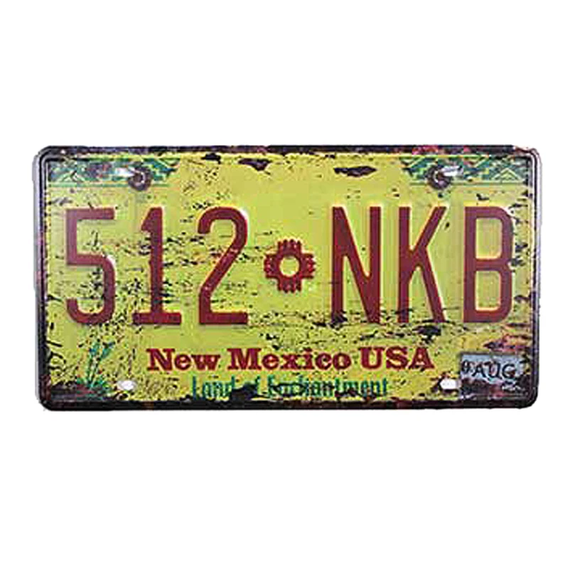 

SYF-A052 famous brand car Retro license plate " 512-NKB new mexico USA " vintage metal tin signs garage painting plaque 15x30cm