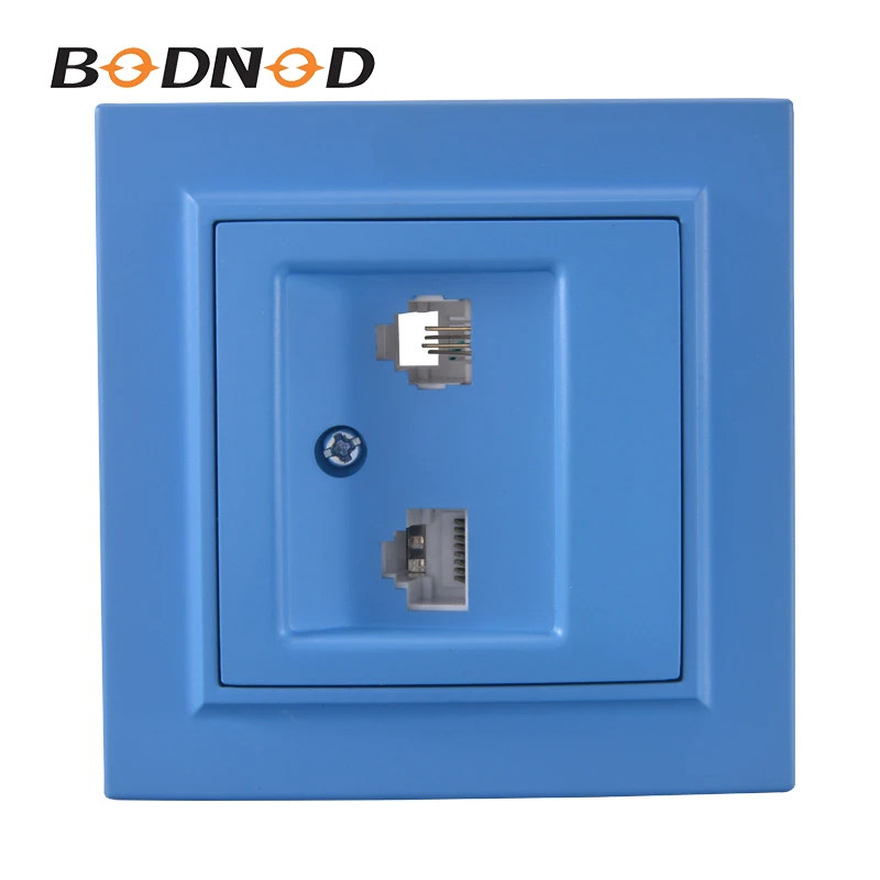 Телефонная розетка небесно-голубого цвета RJ45 + RJ11 Евророзетка для передачи