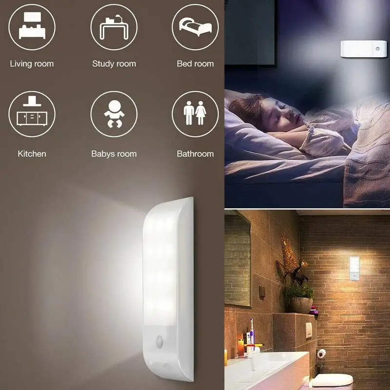 

12 LED Motion Sensor Night Light Under Cabinet Light Rechargeable USB Kitchen For Wardrobe Light Sensor Closet Stairs W/Mag B0G2