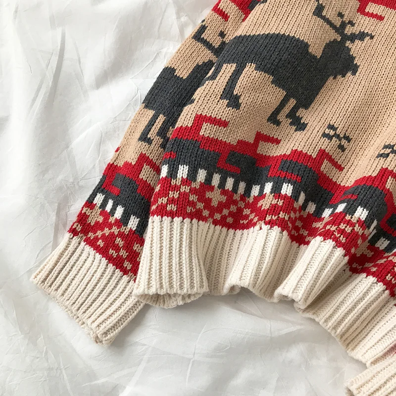 

Red Christmas Sweaters Elk Xmas Patterned Turtleneck Knitted Pullover Women Long Sleeve Winter Warm Jumper pull noel