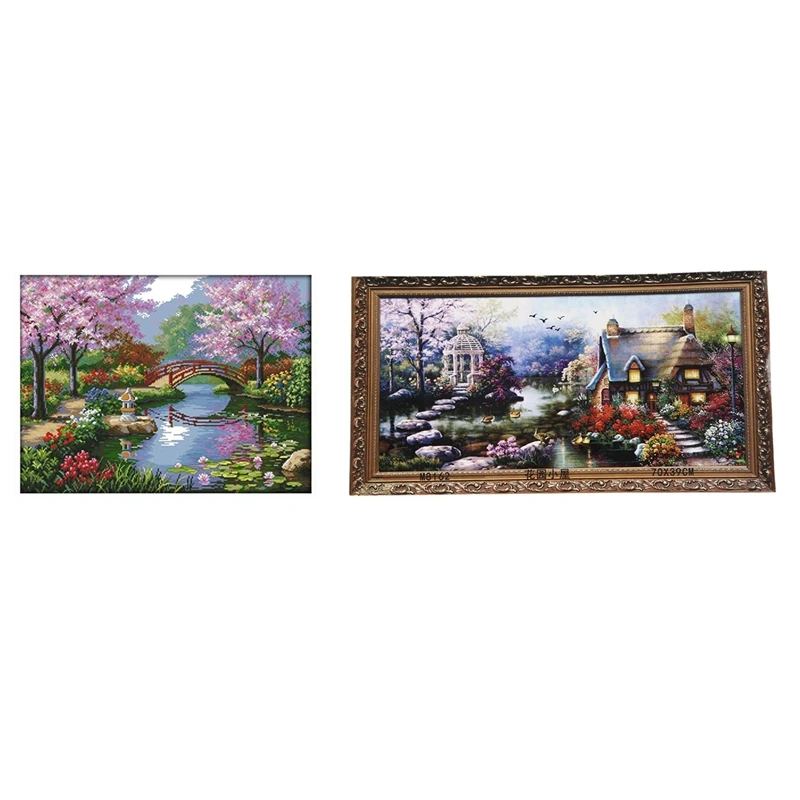 

Набор из 2 предметов ручной работы с перекрестными иглами для украшения дома, вышитая ткань для сада, коттеджа 68x38 см и цветка вишни Pa