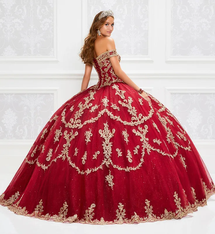

2020 Gorgeous Red Quinceanera Dresses With Gold Appliqued Sequins Lace Up Ball Gown Prom Dress Floor Length Vestido De Festa