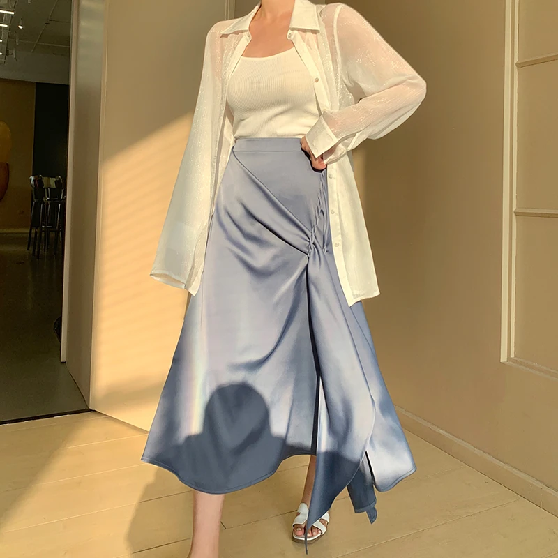 

Polyester Long Skirt Irregular High Waist Wrap Hip Summer Korean Style Skirt Vintage Sexy Spodnica Damska Women Clothing DE50BSQ