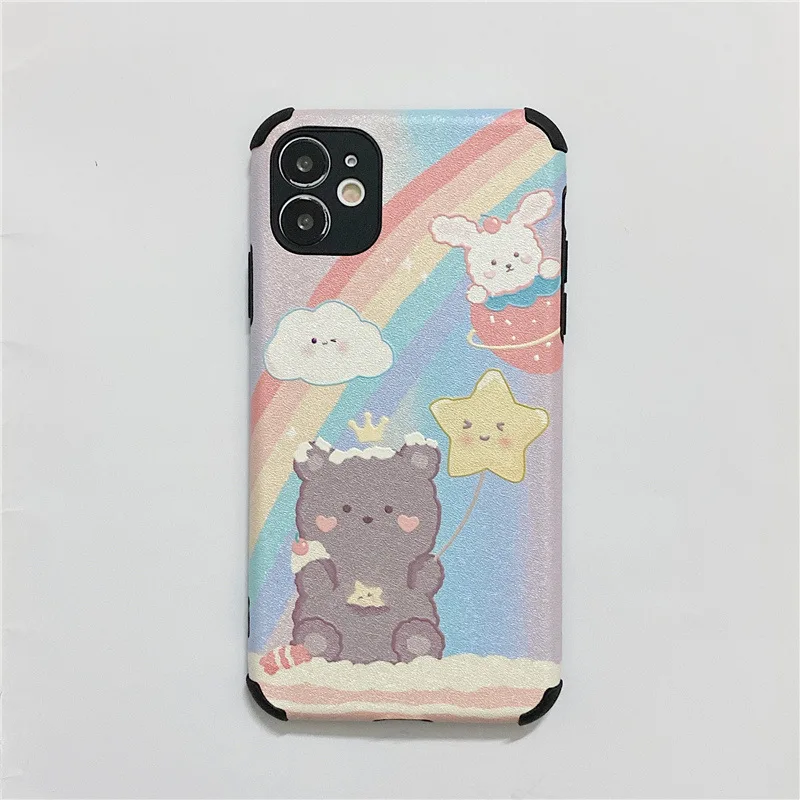 

Silk pattern bear mobile phone case is suitable for iPhone11 12Pro Max mini X XR XSMax 8 7 6PluS anti-fall protective back cover