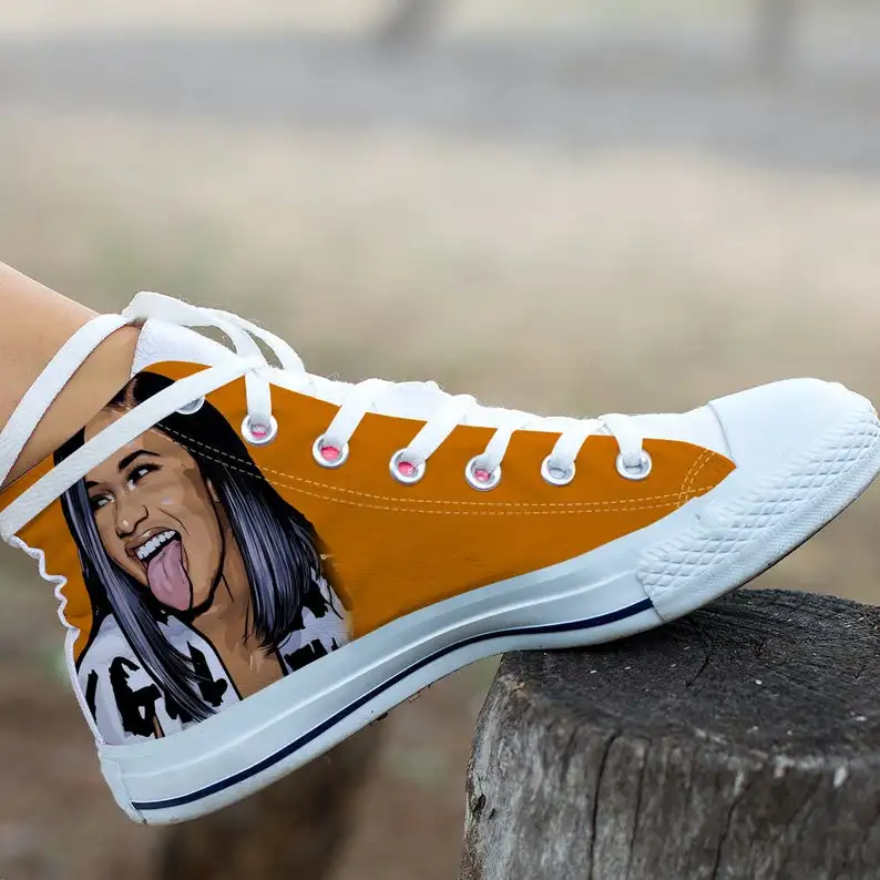 

Rapper Cardi B High Top, Mens Womens Designer Leisure Sneakers Men Casual Canvas Shoes